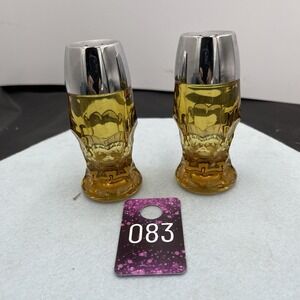 Vintage Anchor Hocking‎ Georgian Amber Glass Salt Pepper Shakers MCM